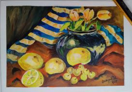 A STILL LIFE PAINTING - LEMONS